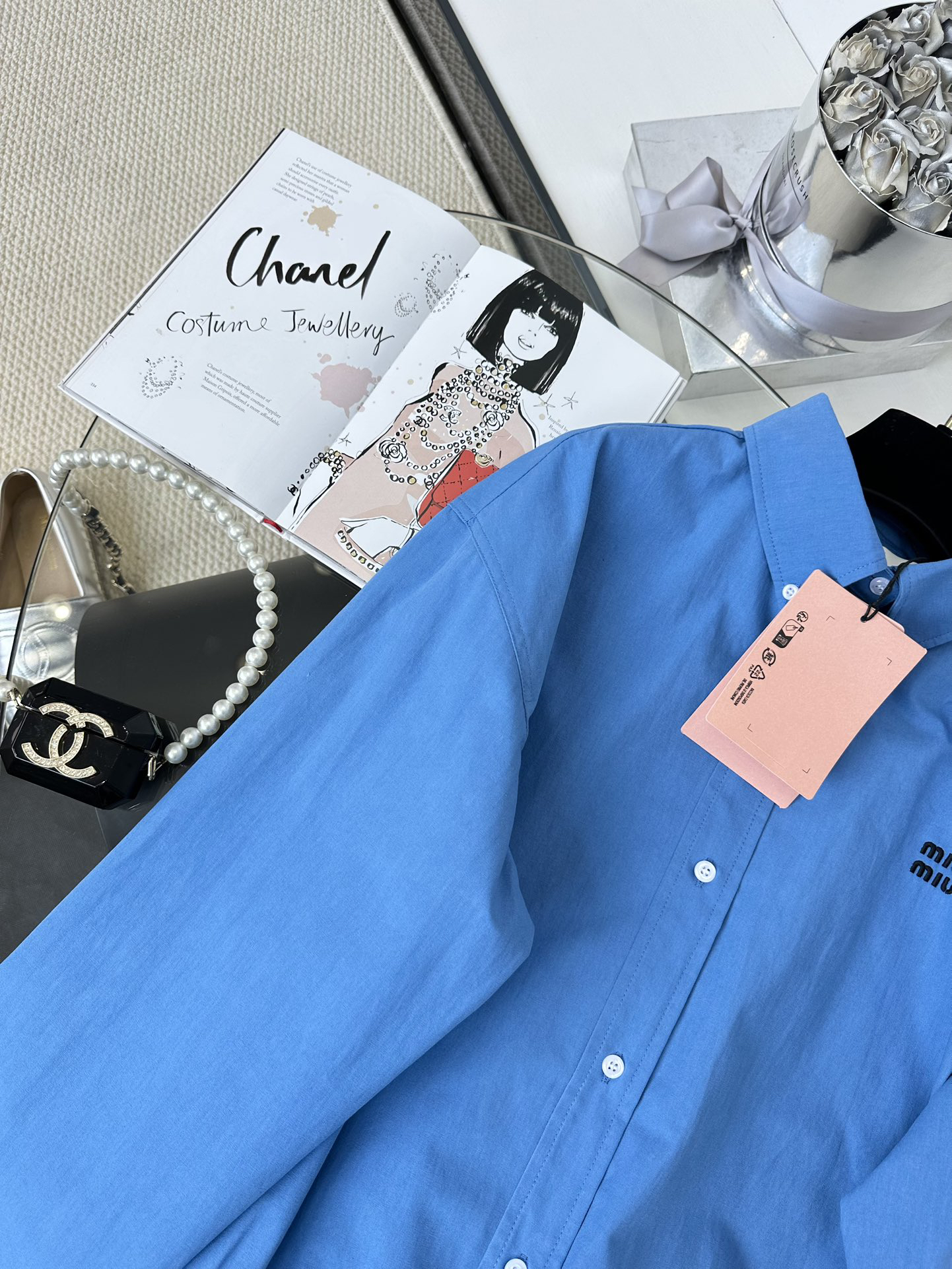 MIU25SS embroidered monogrammed logo shirt