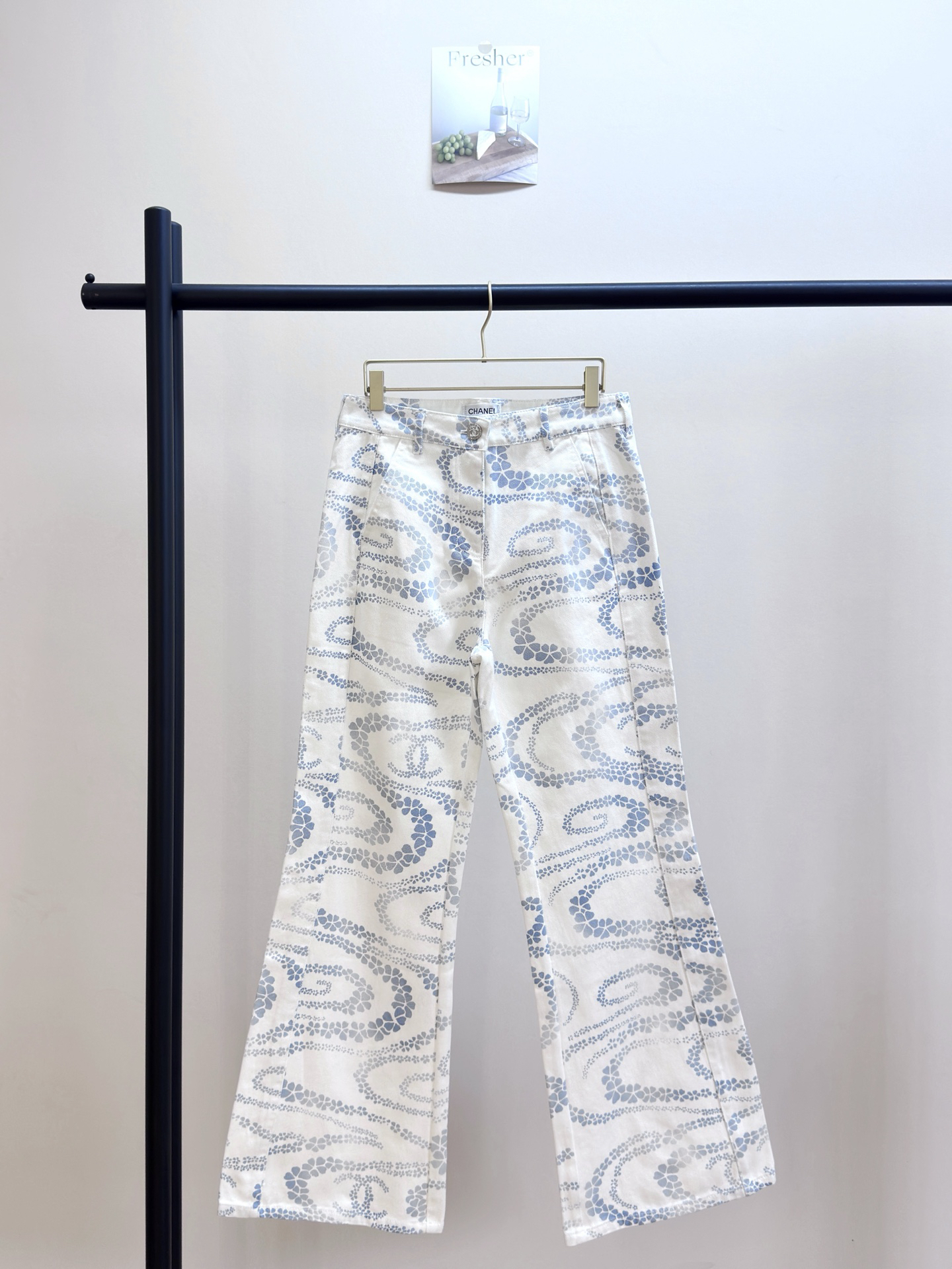 CHANE25SS printed denim micro trousers