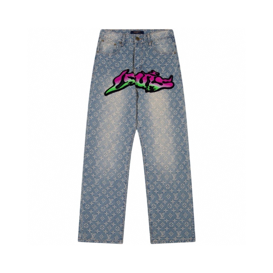 1V Printed denim pants