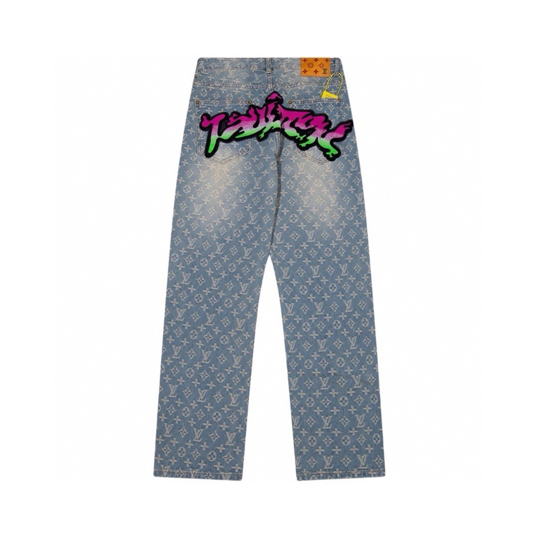1V Printed denim pants