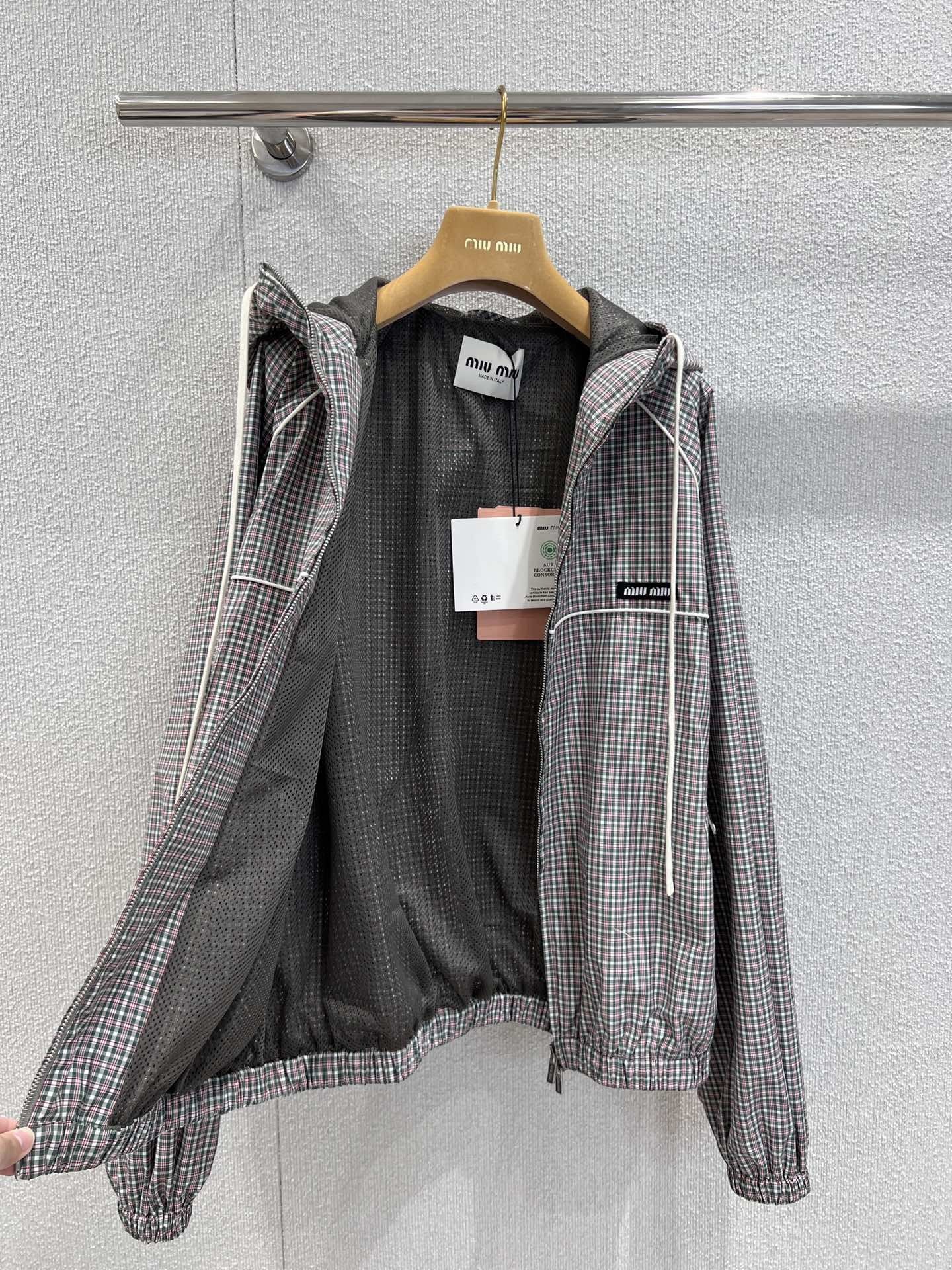 MM 2025SS Plaid hooded zipper windbreaker jacket