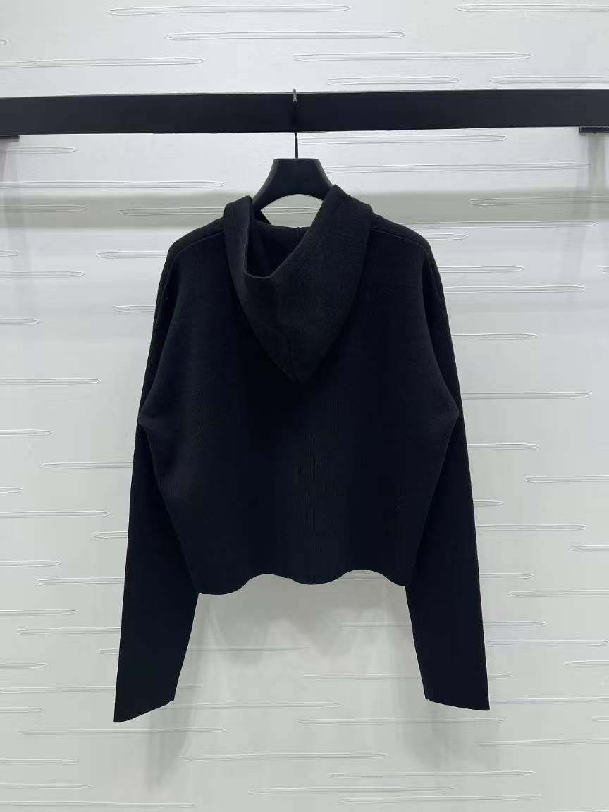 LEW 25SS Patch-Pocket Hooded Zipper-Front Knit Long-Sleeve Cardigan