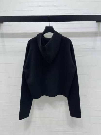 LEW 25SS Patch-Pocket Hooded Zipper-Front Knit Long-Sleeve Cardigan