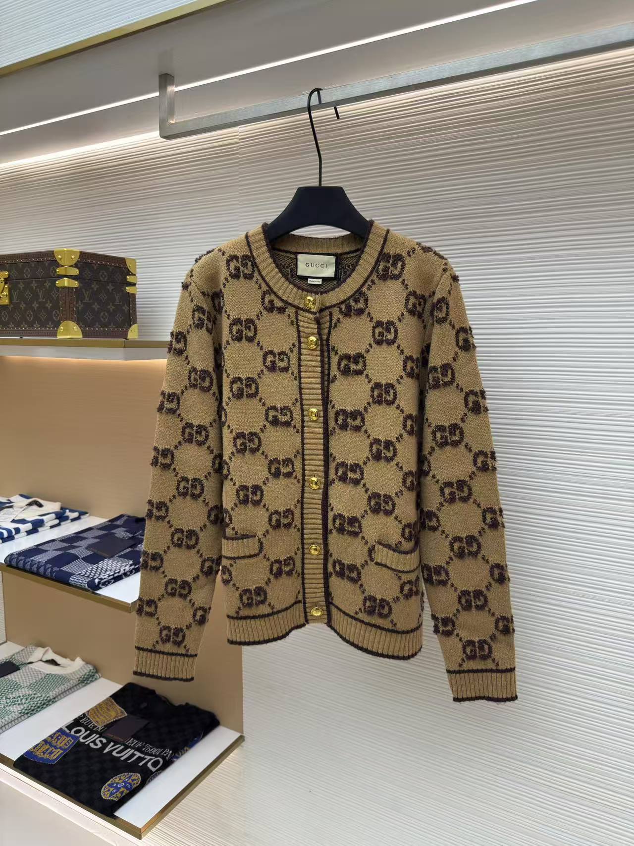 GG Round neck double G letter thick wool cardigan