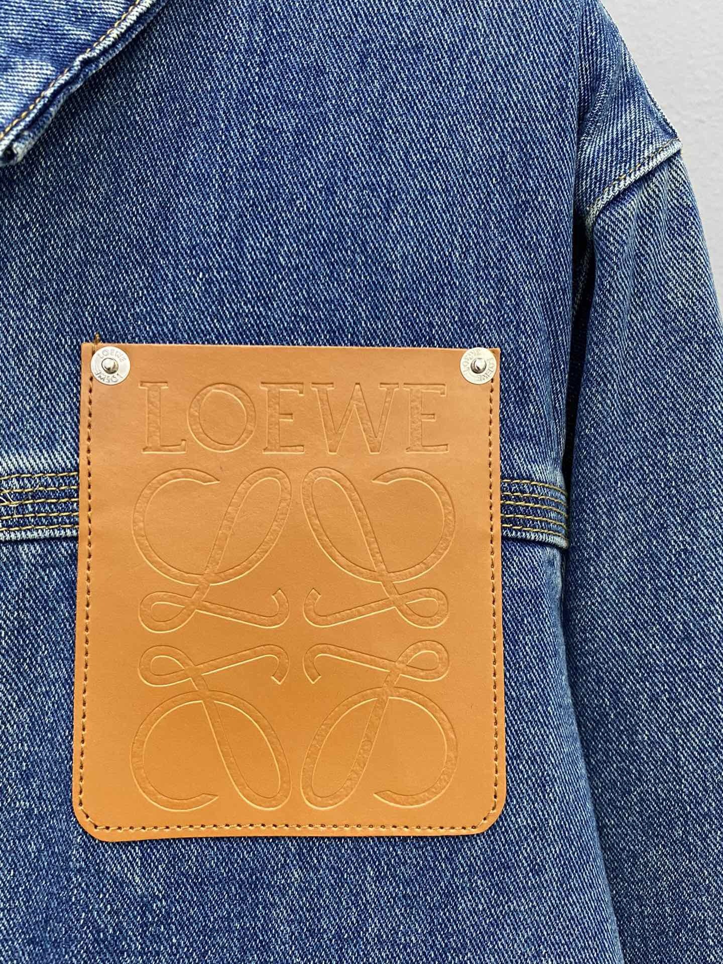 LEW Leather embossed logo denim jacket on the chest