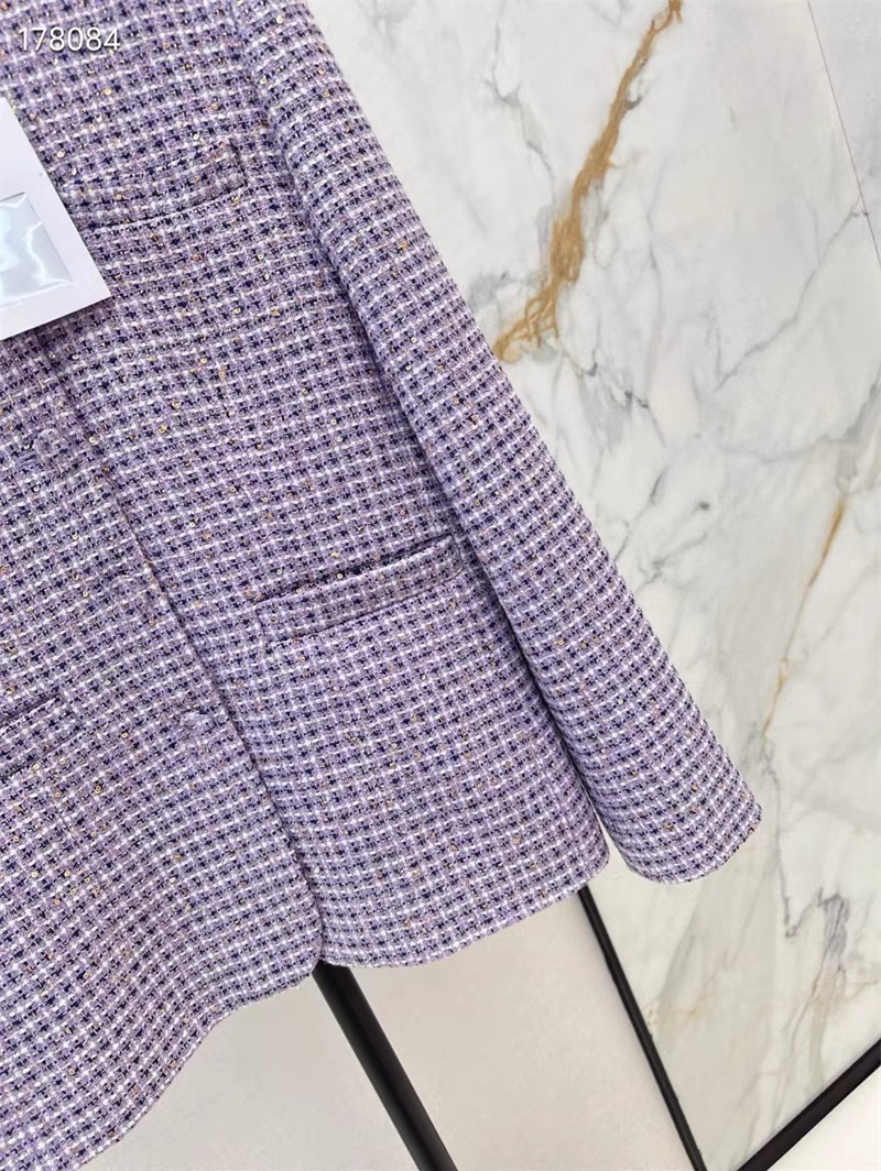 CHAN 25SS Spring and summer new retro woven plaid sequin coarse tweed stand up collar slim fit single breasted versatile short jacket