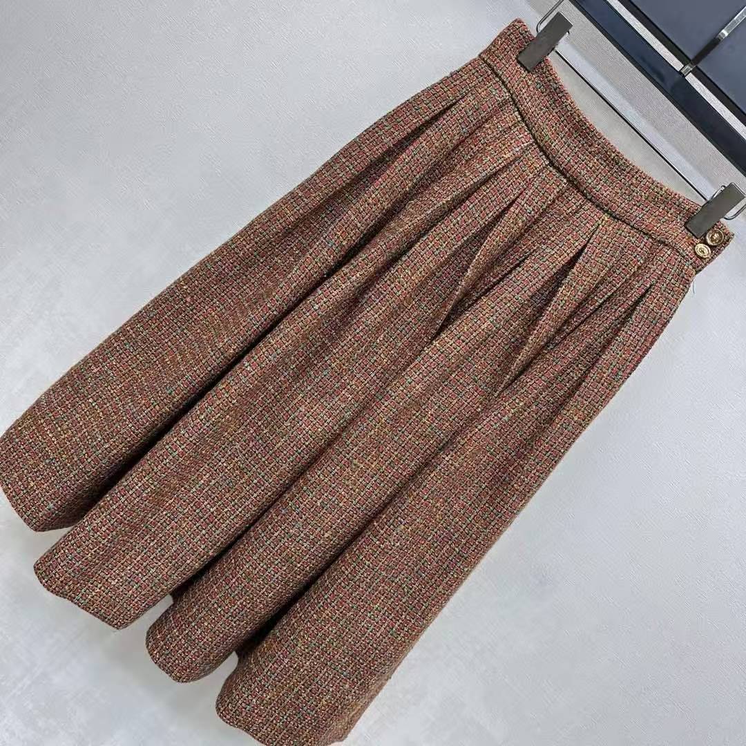 CC 25SS Vintage woolen high waisted pleated skirt