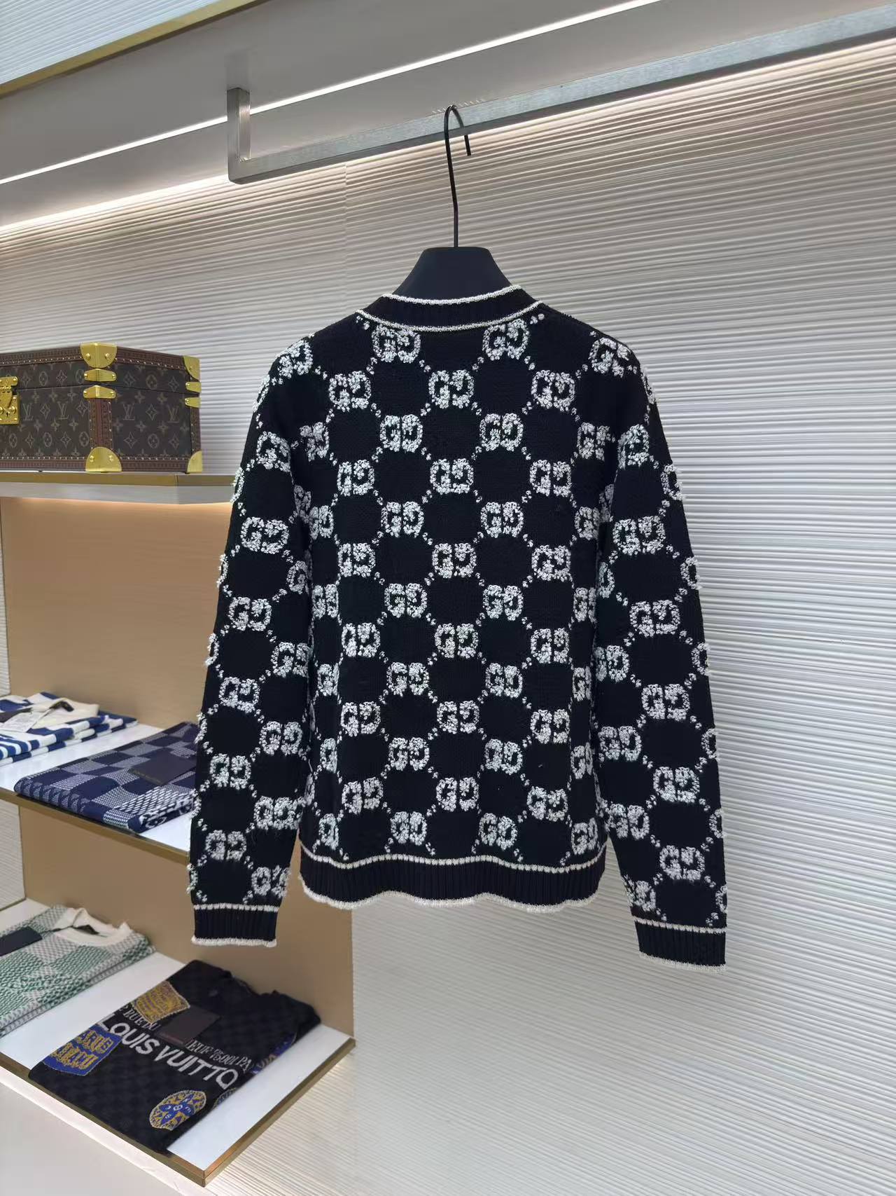 GG Round neck double G letter thick wool cardigan