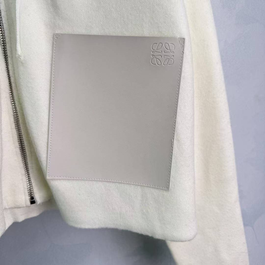 LEW 25SS Patch-Pocket Hooded Zipper-Front Knit Long-Sleeve Cardigan