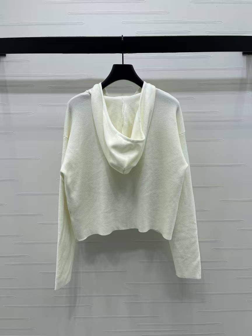 LEW 25SS Patch-Pocket Hooded Zipper-Front Knit Long-Sleeve Cardigan