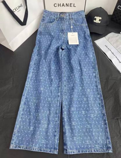 CC Full printed logo polka dot denim pants