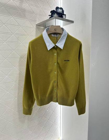 MM 2025SS Color blocking fake 2-piece knitted cardigan