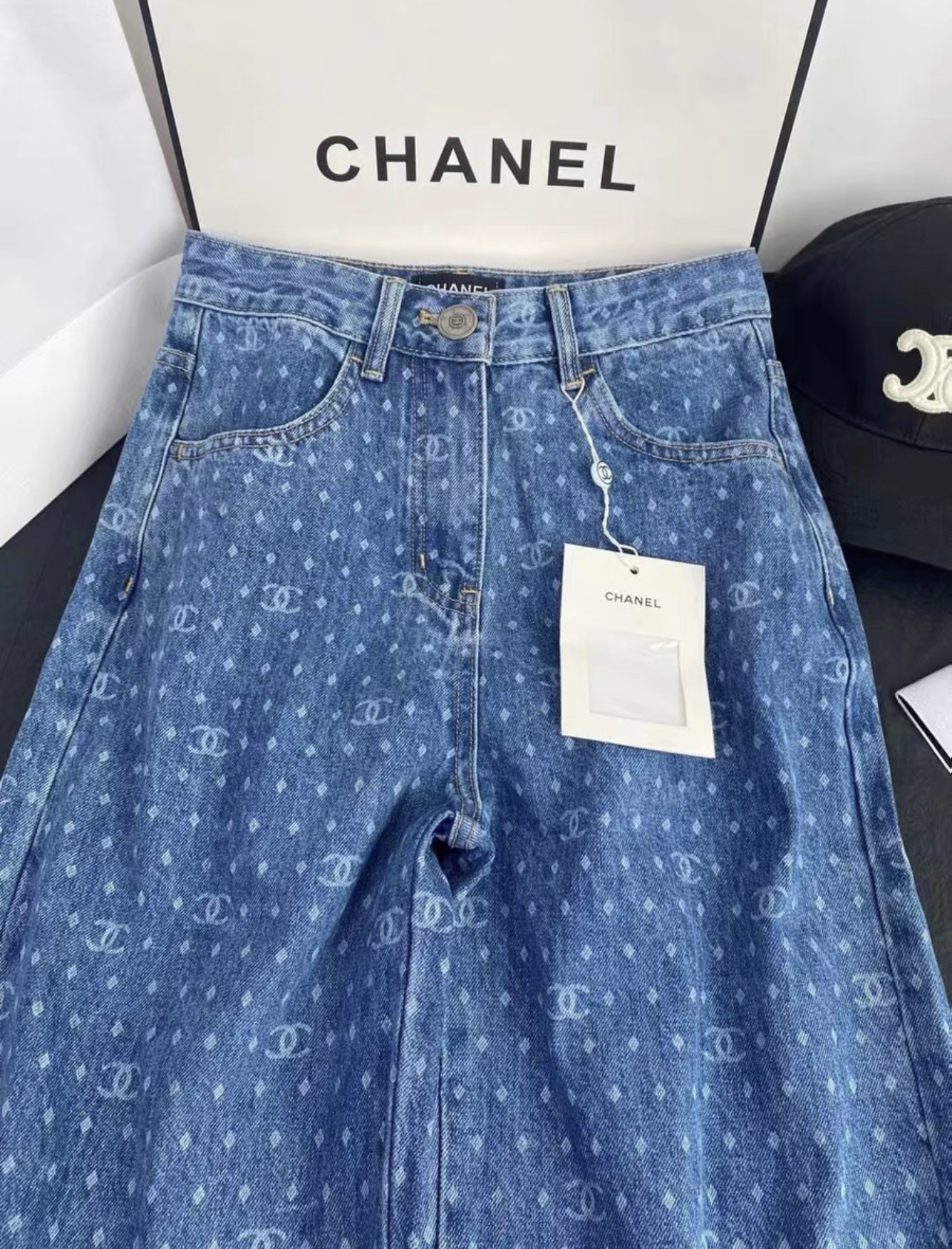 CC Full printed logo polka dot denim pants