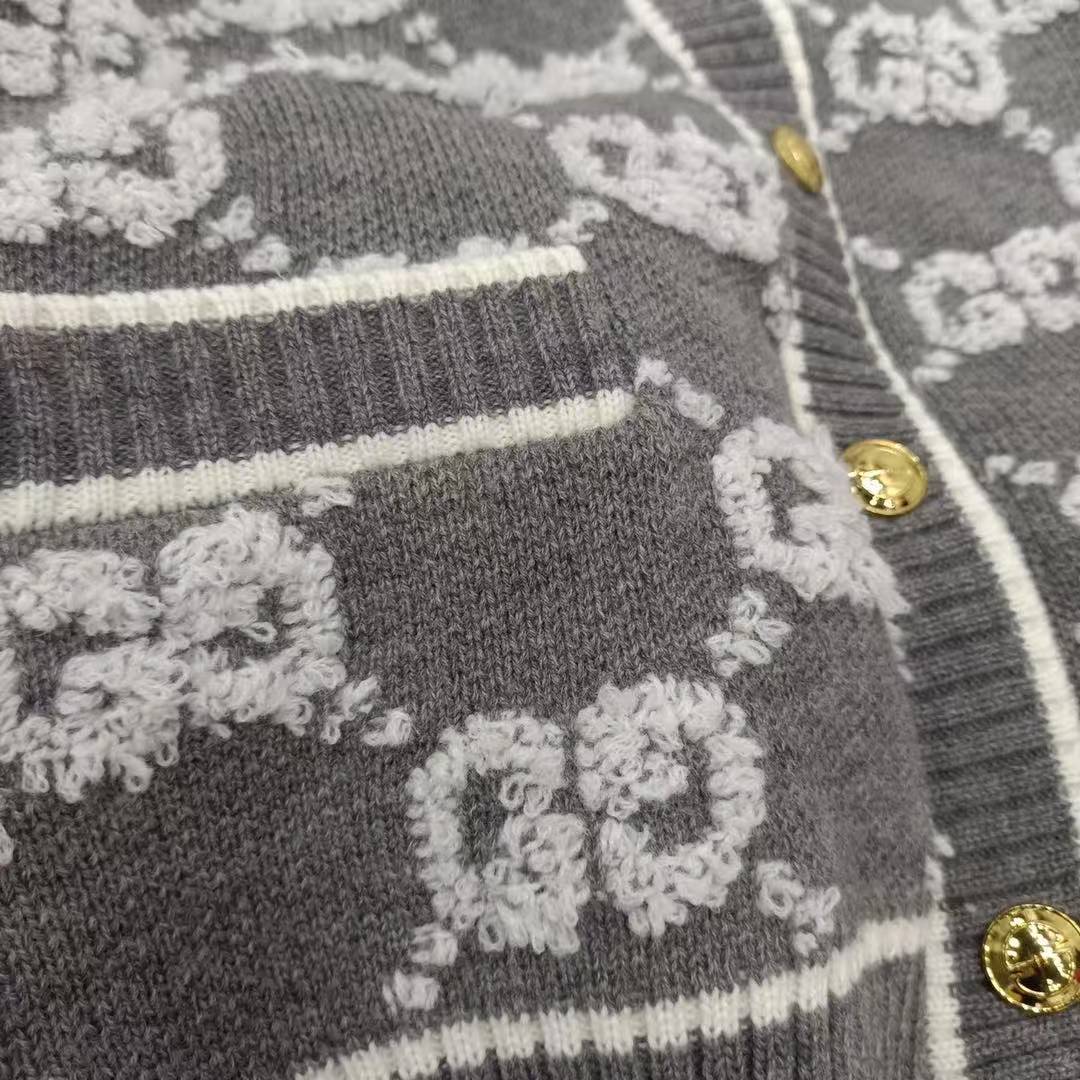 GG Round neck double G letter thick wool cardigan