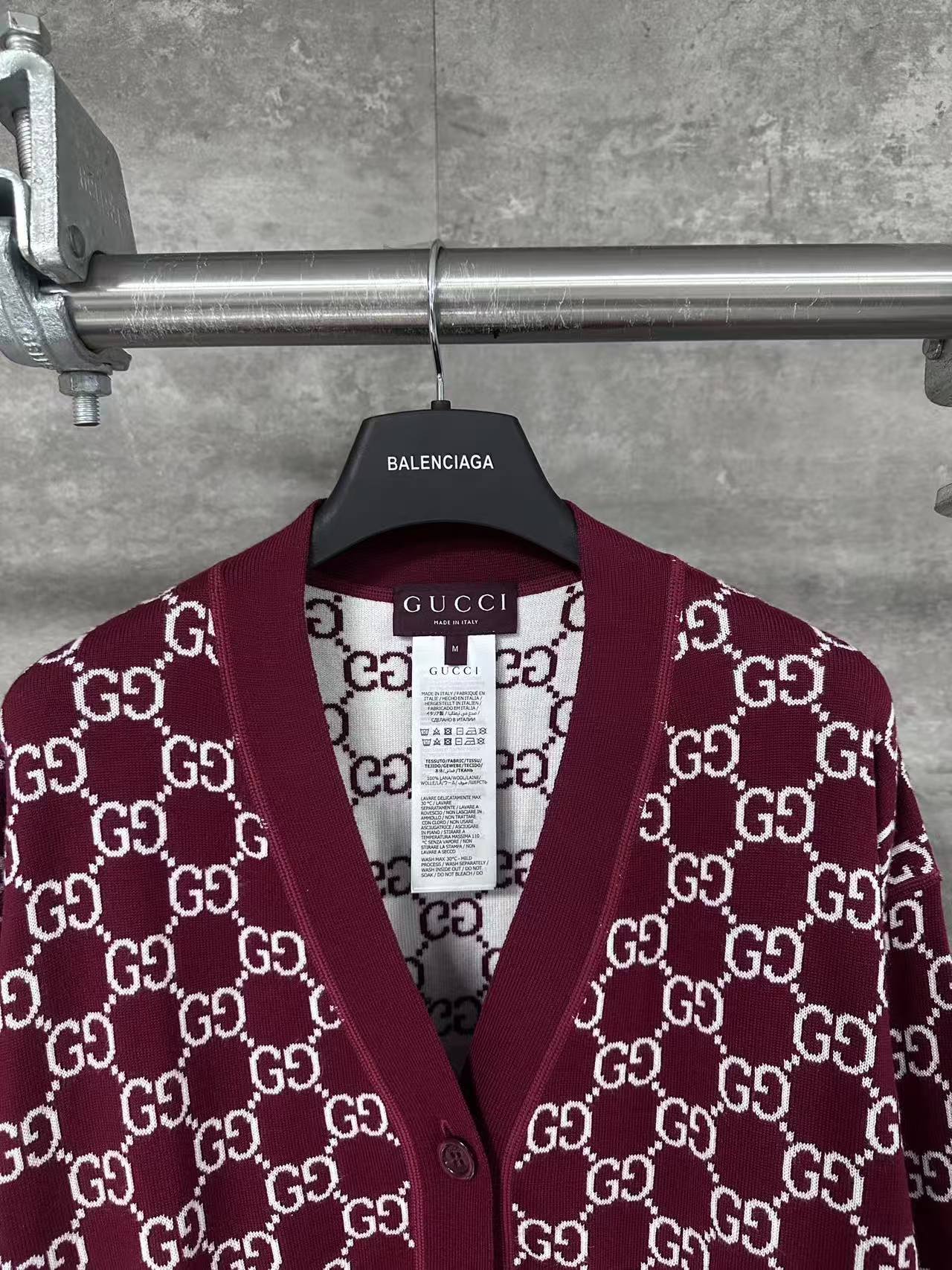 GG 25SS Wine red full printed logo knitted cardigan