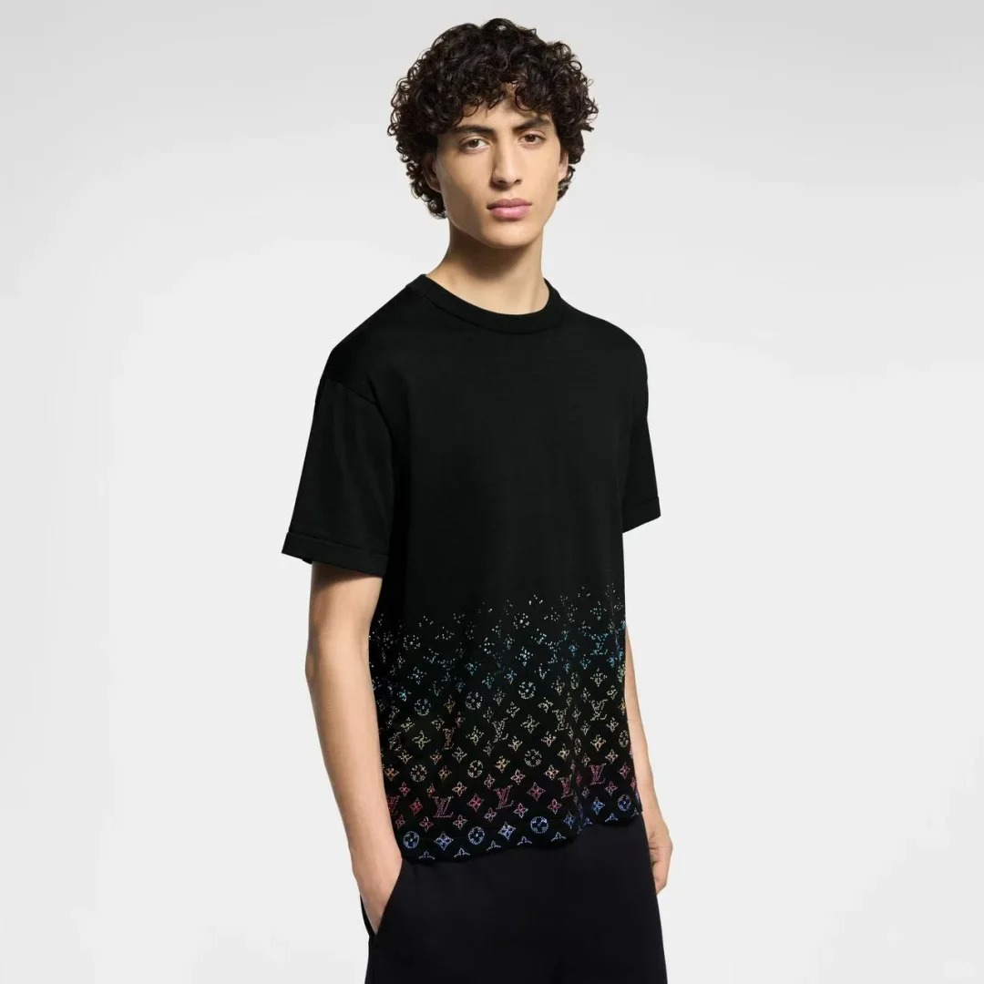 Louis Vuit25SS rhinestone trompe l'oeil jersey t-shirt