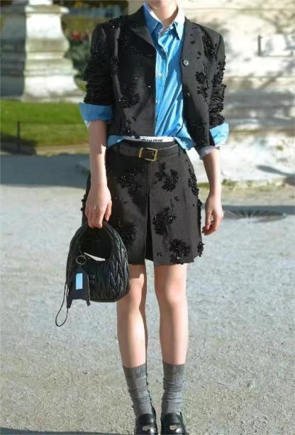 MIU short blazer with handmade shimmering beadwork embroidery