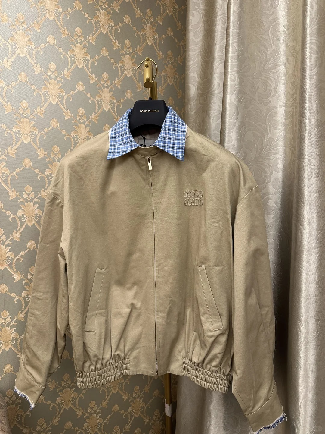 MIU25SS Plaid Patchwork Jacket