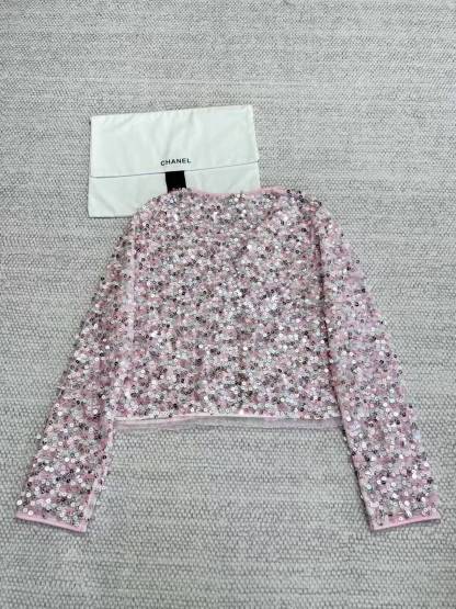 CHNEL Pink Diamond Button Sequin Cardigan