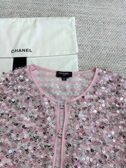 CHNEL Pink Diamond Button Sequin Cardigan