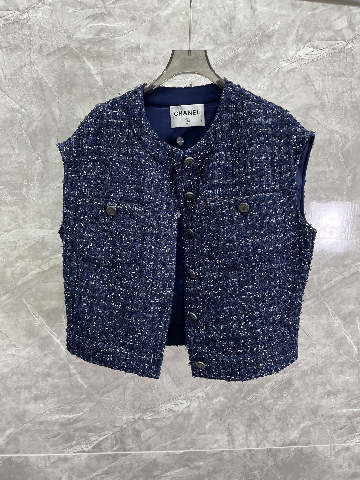 CC 25SS Blue single breasted coarse tweed vest