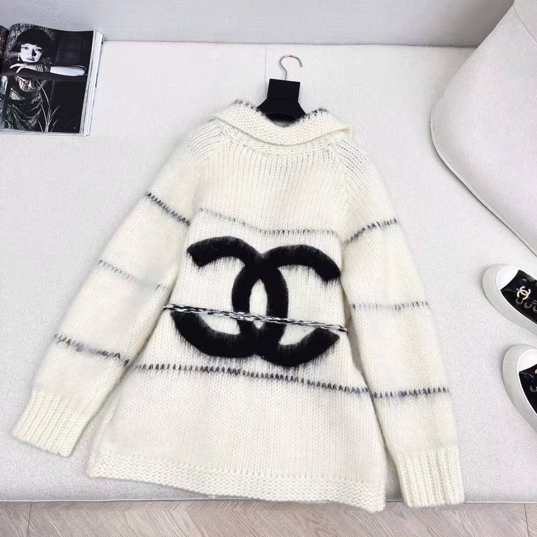 CC 26SS Back large LOGO mohair belt cardigan