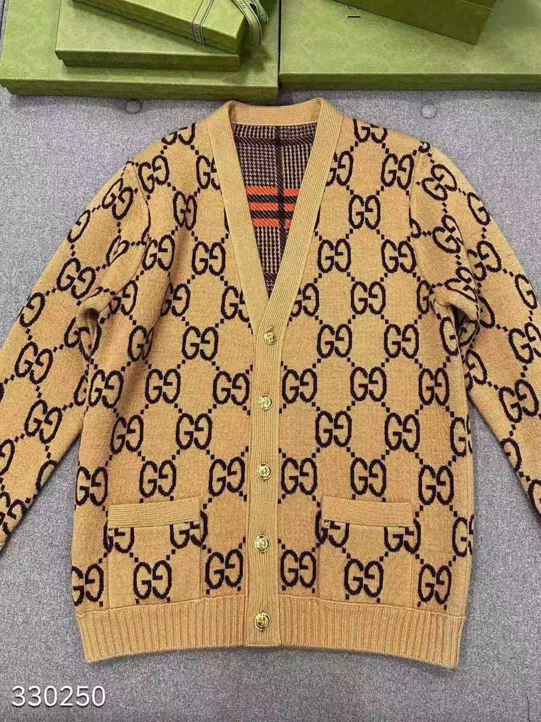 GG Classic vintage double-sided knitted wool cardigan