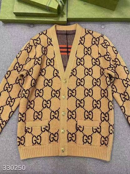 GG Classic vintage double-sided knitted wool cardigan