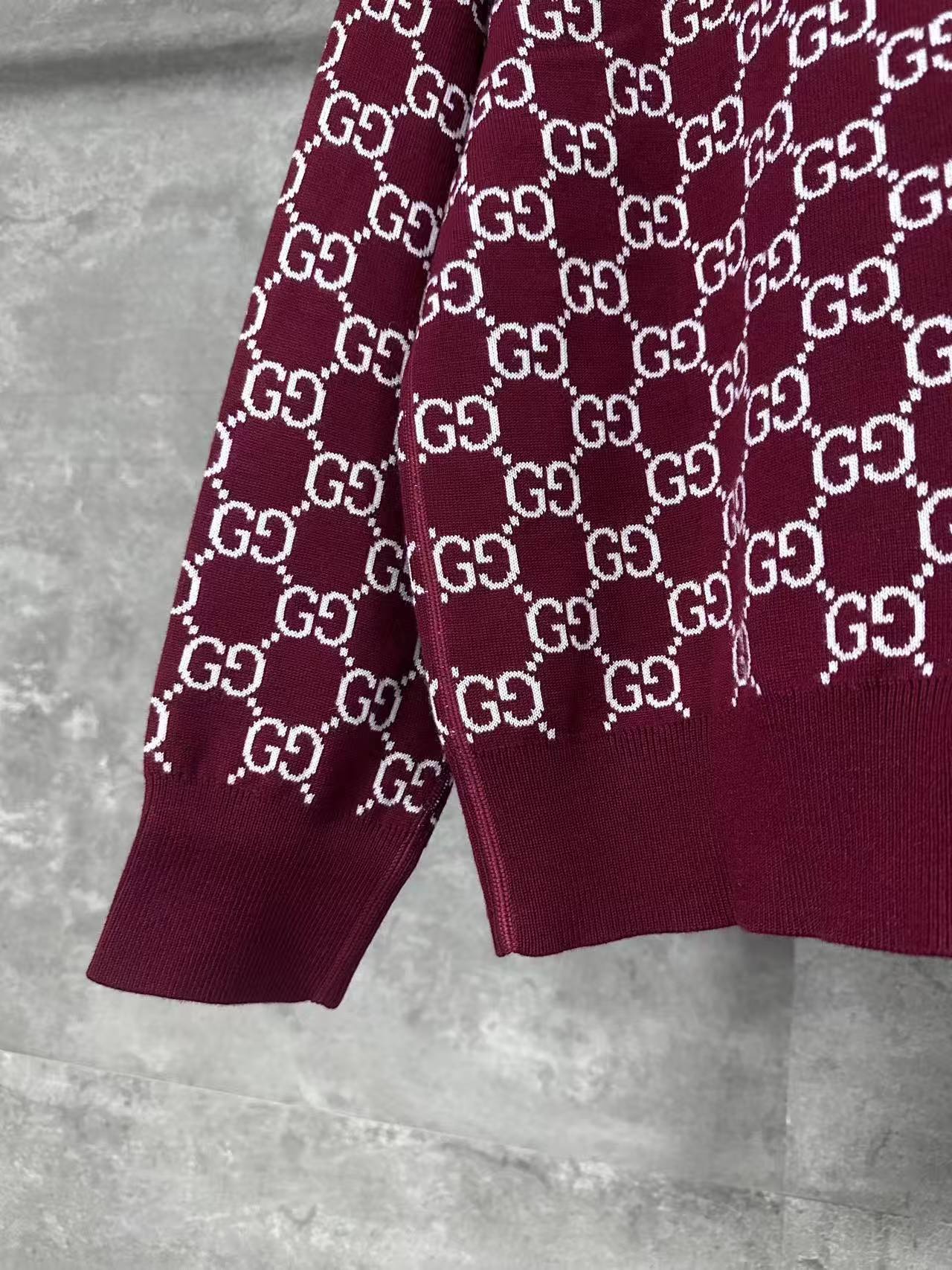 GG 25SS Wine red full printed logo knitted cardigan
