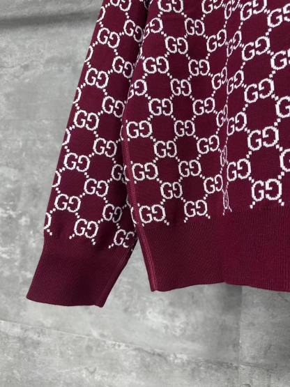 GG 25SS Wine red full printed logo knitted cardigan