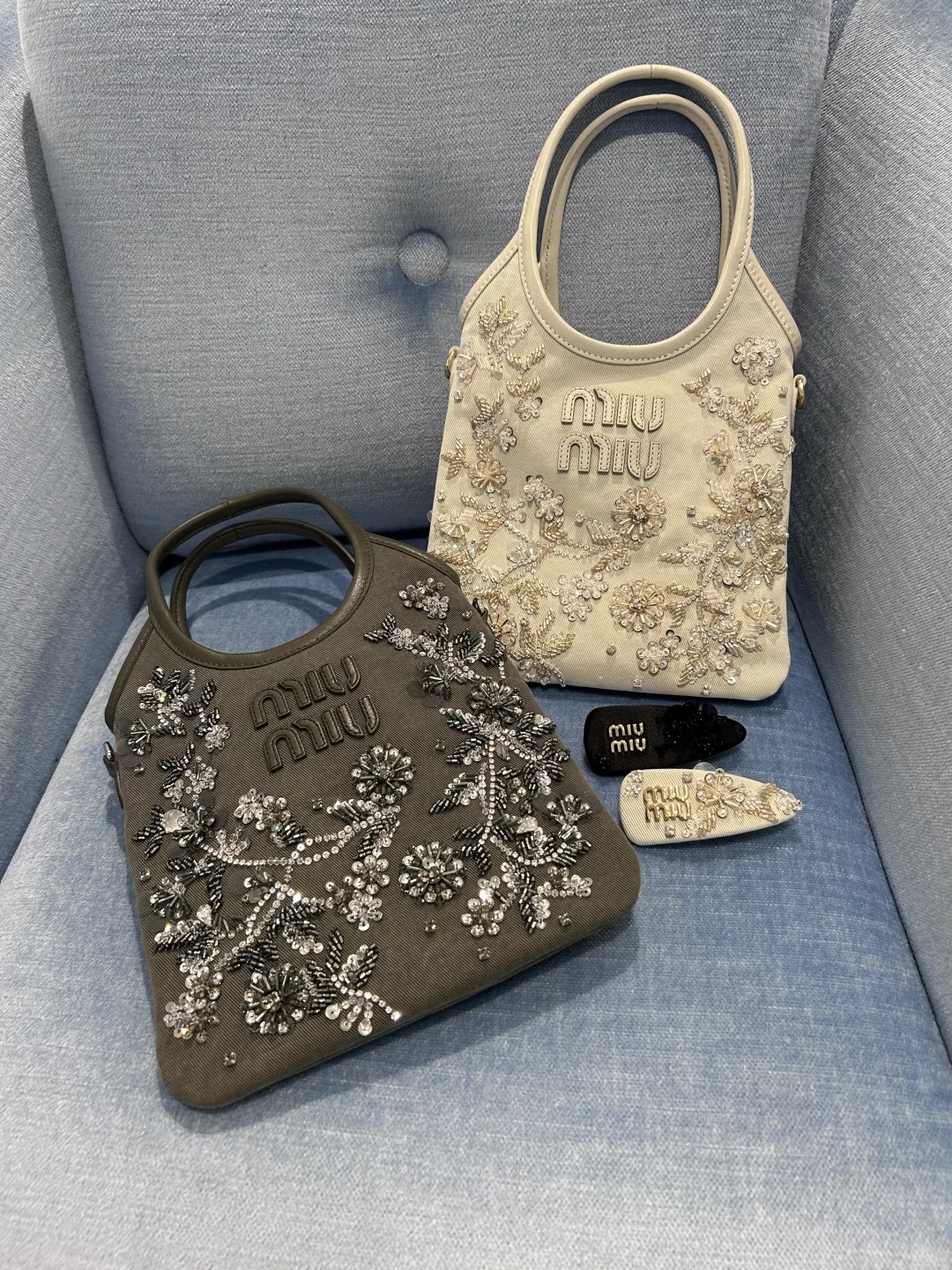 MIU Hand Embroidered Beaded Diamond Tote Bag
