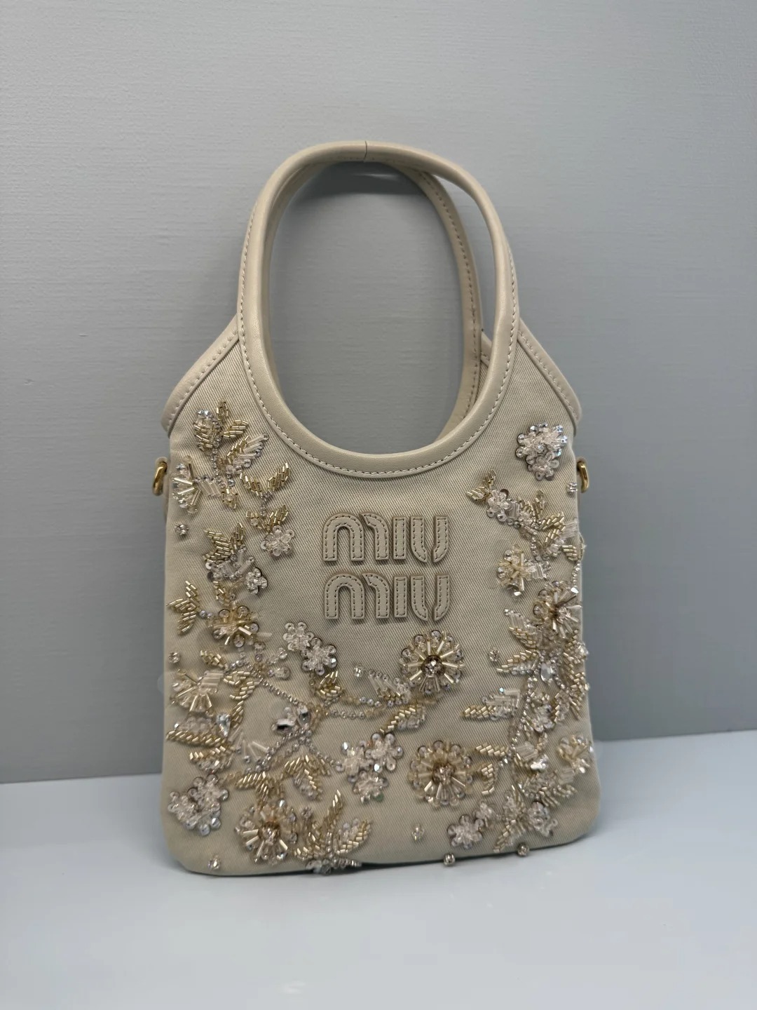 MIU Hand Embroidered Beaded Diamond Tote Bag