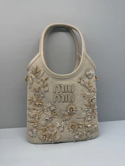 MIU Hand Embroidered Beaded Diamond Tote Bag
