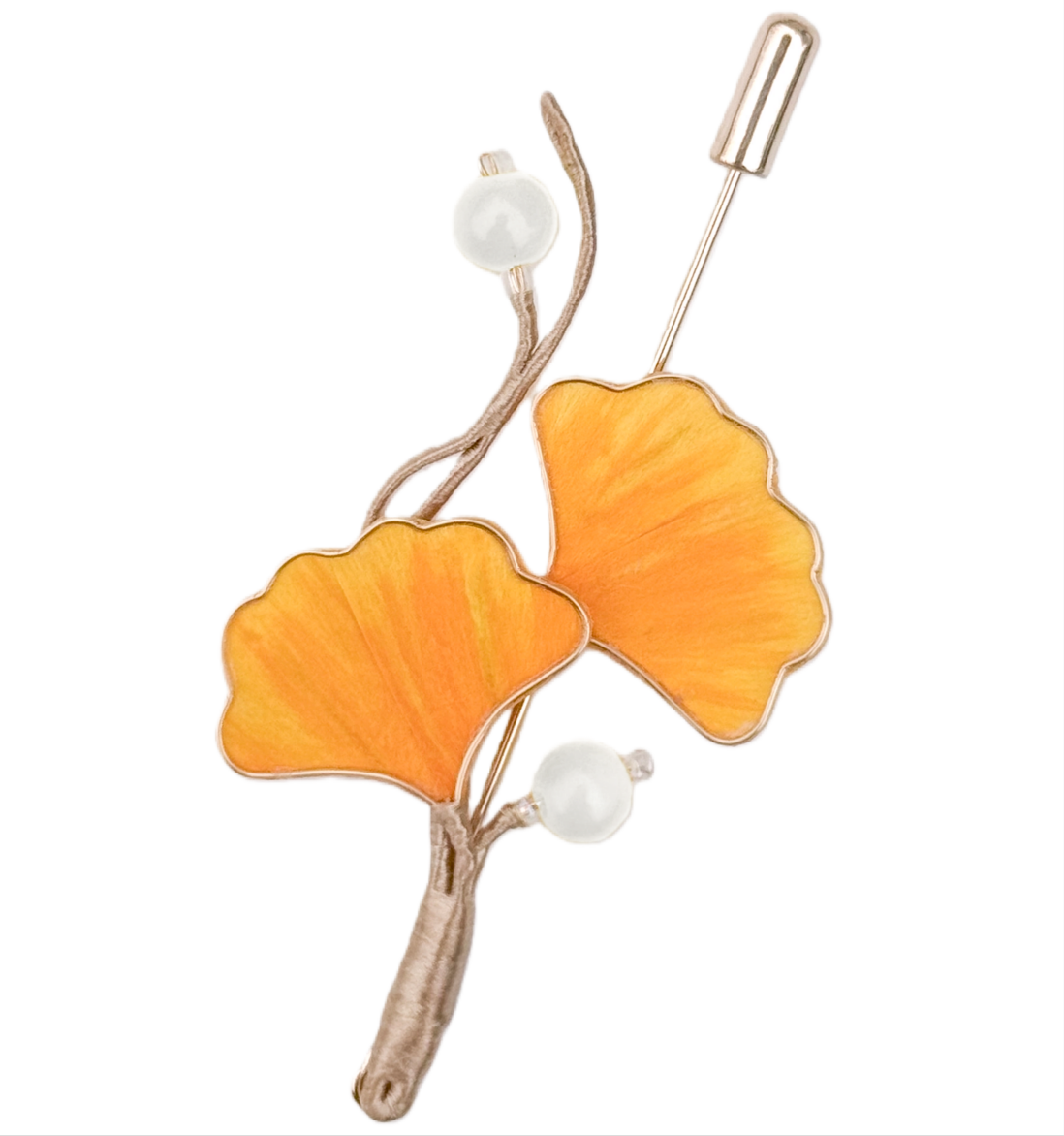 ICH Velvet Flower Ginkgo Leaf Brooch