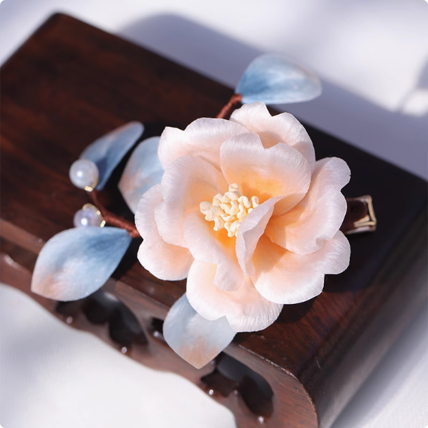 Intangible Cultural Heritage Velvet Flower Hairpin in Fresh Jade Color-TERRAINKUN