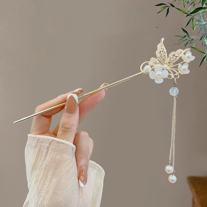 Ancient style tassel flower hairpin headwear