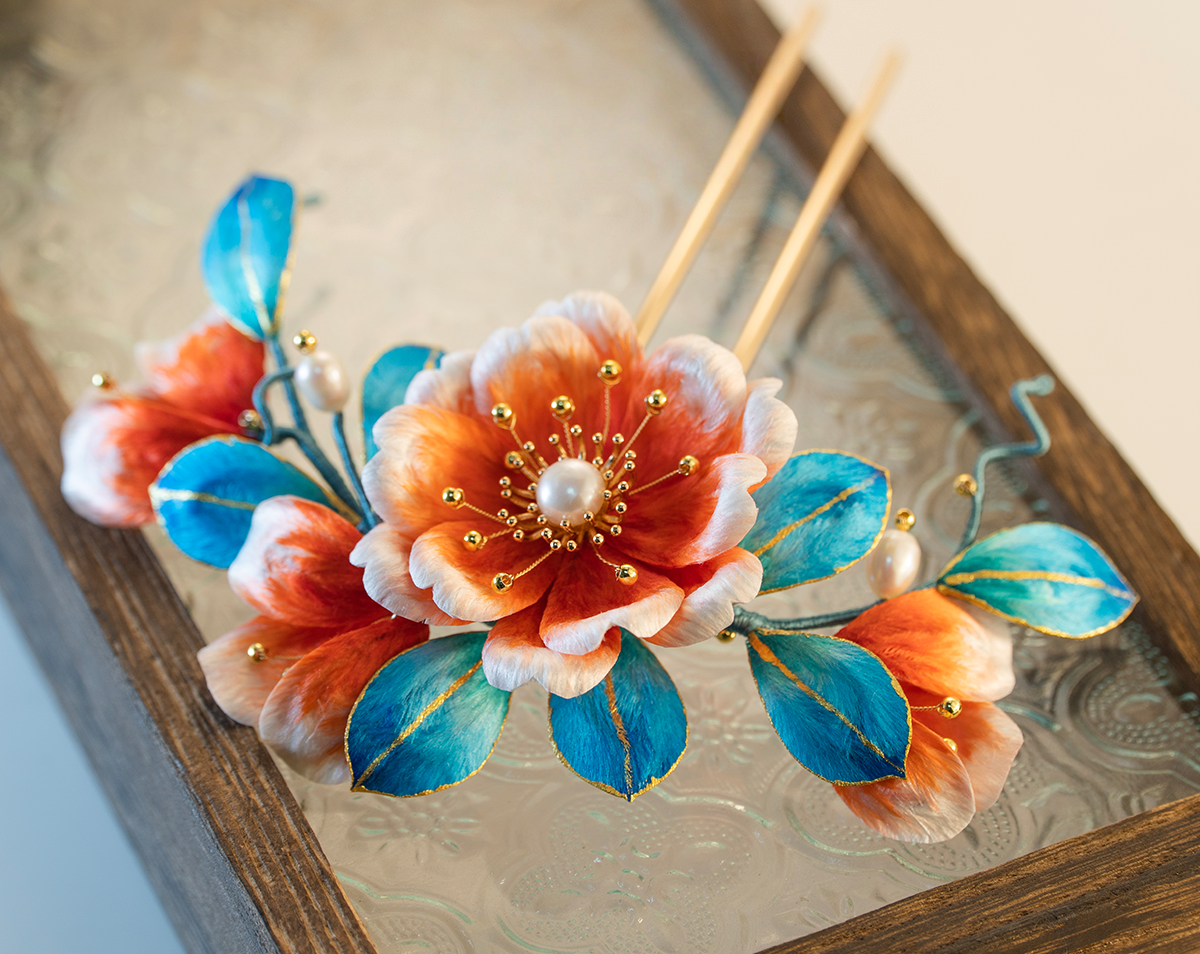 Non-heritage handmade velvet flower hairpin ancient style silk hairpin-TERRAINKUN