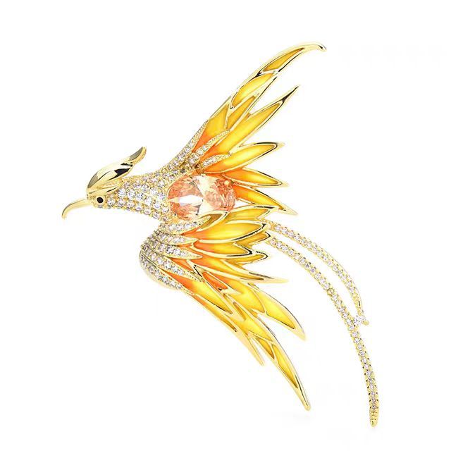 Chinese-style enamel colorful phoenix brooch for women, high-end elegant fashion brooch, cardigan vintage oil-drip pin