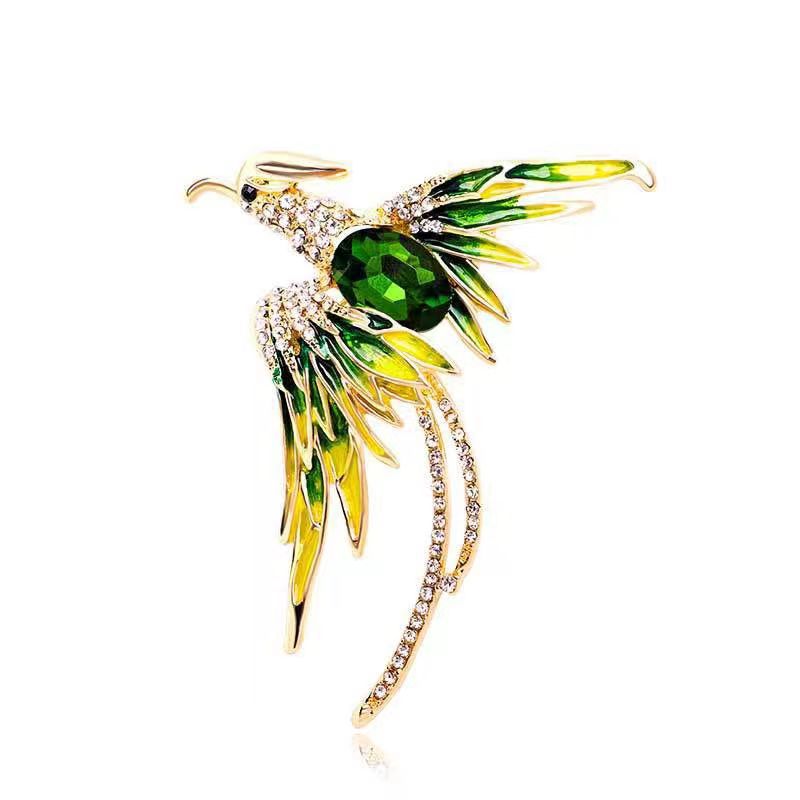 Chinese-style enamel colorful phoenix brooch for women, high-end elegant fashion brooch, cardigan vintage oil-drip pin