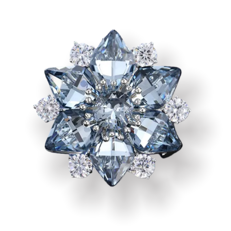  Heavy-duty, high-end, exquisite luxury brooch with blue crystal and zircon snowflake design, suitable for suits and coats, sophisticated fashion accessory