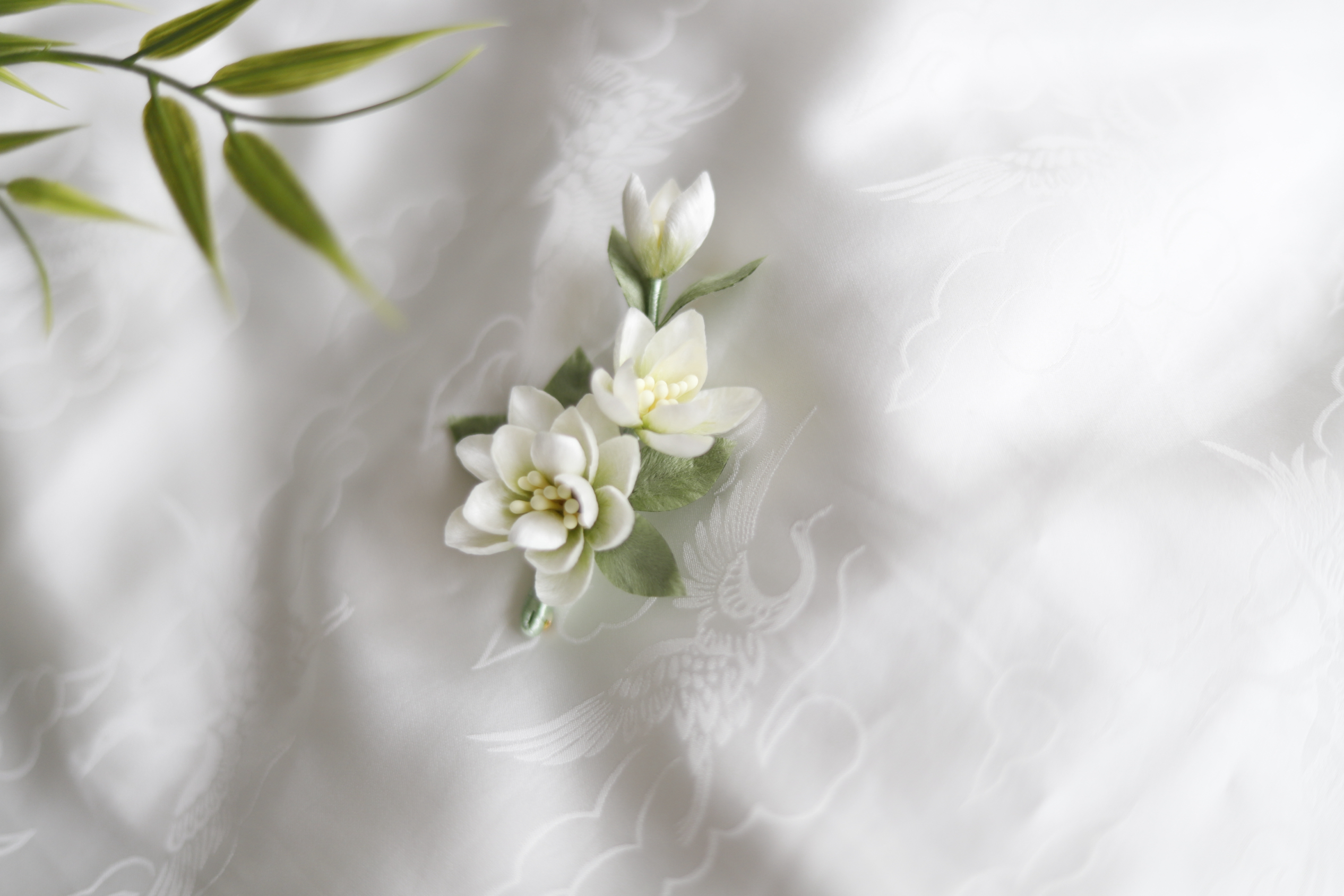 Intangible cultural heritage silk velvet flower jasmine brooch-TERRAINKUN