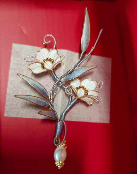 Intangible Cultural Heritage Velvet Flower Bamboo Leaf Ancient Style Brooch-TERRAINKUN