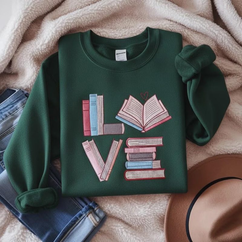 Embroidered Love Books Sweatshirt
