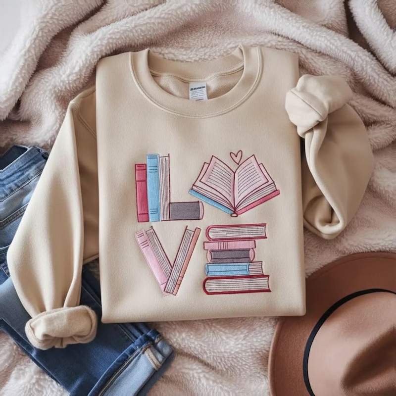 Embroidered Love Books Sweatshirt