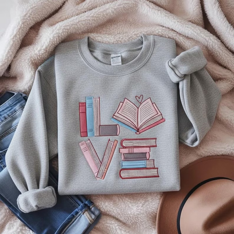 Embroidered Love Books Sweatshirt