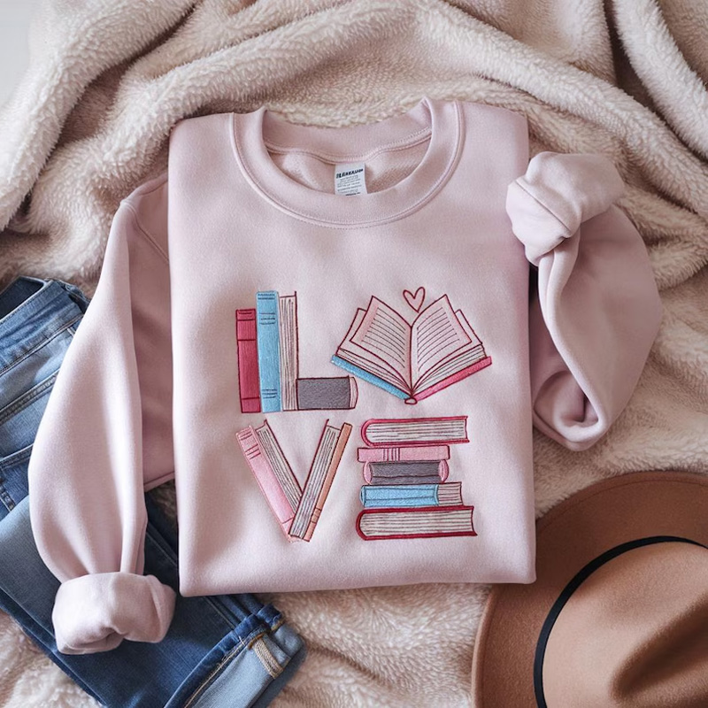 Embroidered Love Books Sweatshirt