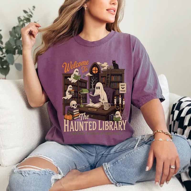 Haunted Library Book Lover Ghost Shirt
