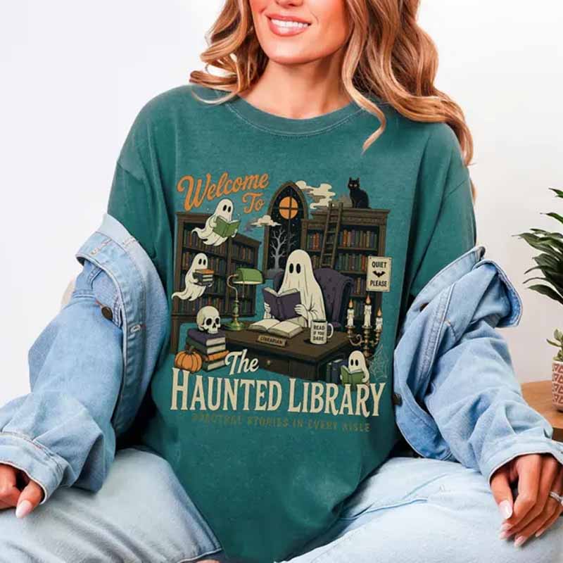 Haunted Library Book Lover Ghost Shirt