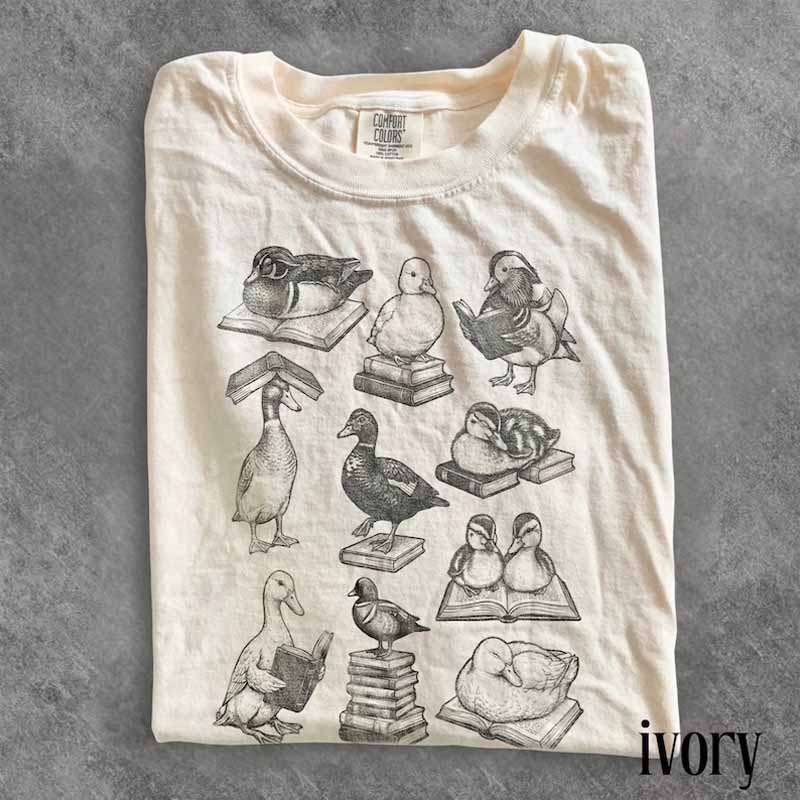 Retro Reading Ducks Graphic Shirt