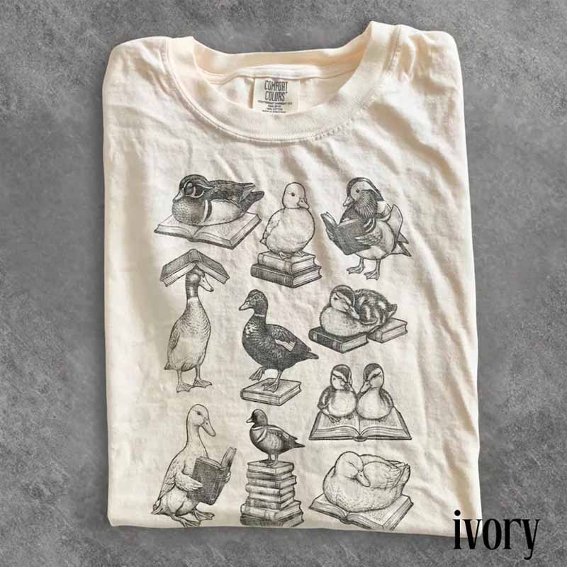 Retro Reading Ducks Graphic Shirt